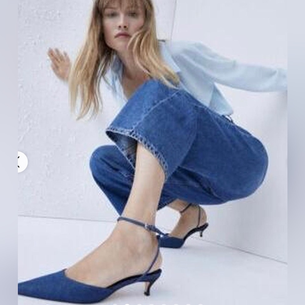 Zara, Denim Shoes with low heels&straps, Size: 7